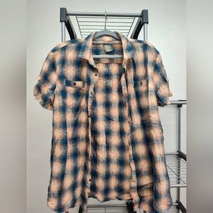 St. John's Bay Casual Blue and Peach Plaid Shirt Size XL